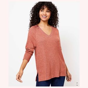 LOFT Rib Trim V-Neck Long Sleeve Tee